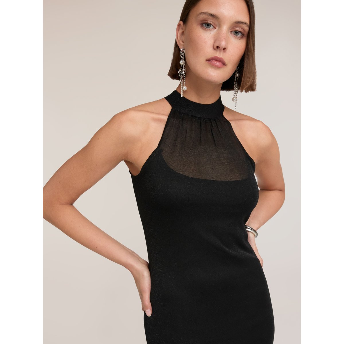 Robe fourreau avec transparences noir, MOTIVI