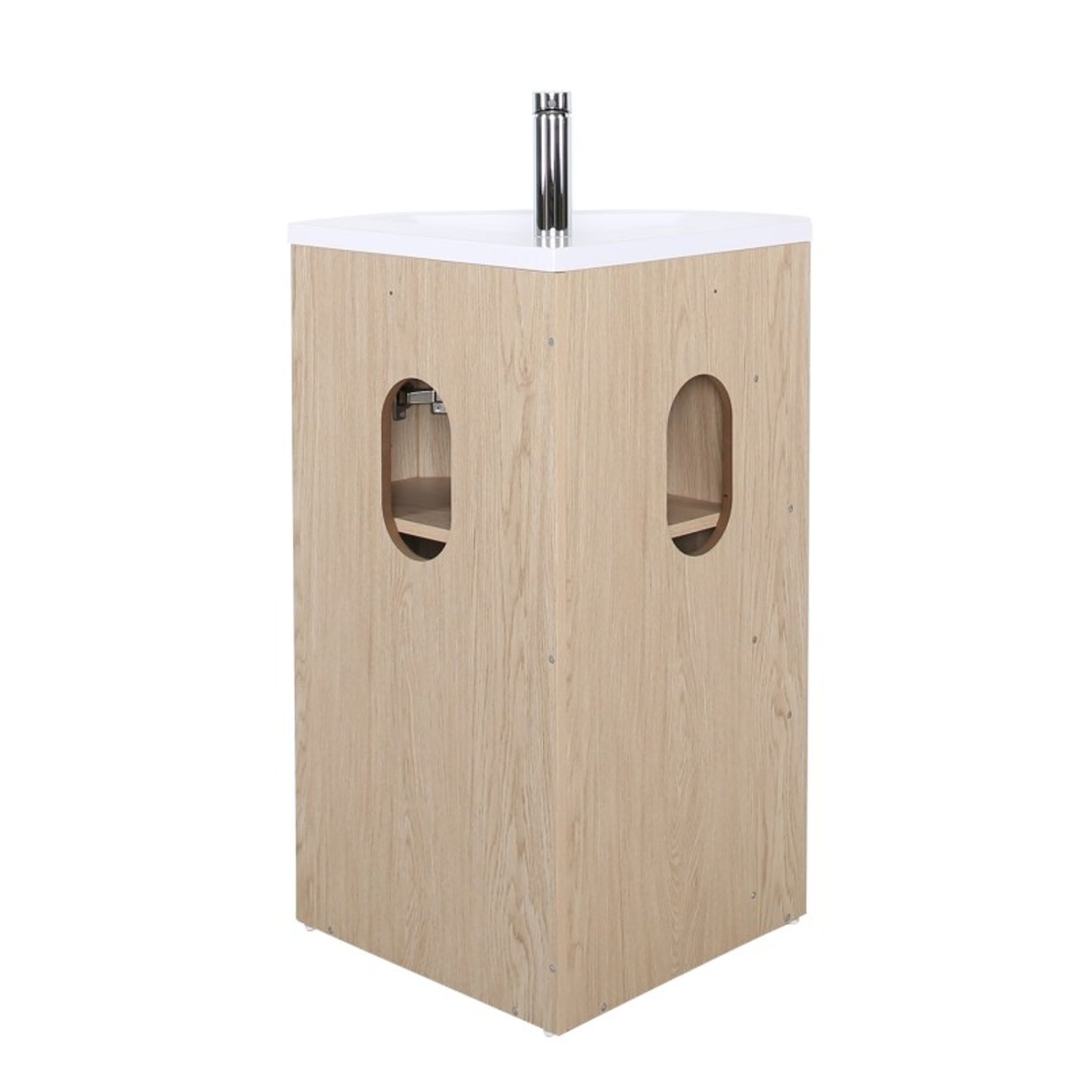 Meuble d'angle sur pieds avec vasque, robinet et armoire de toilette SORRENTO décor chêne, MOB IN