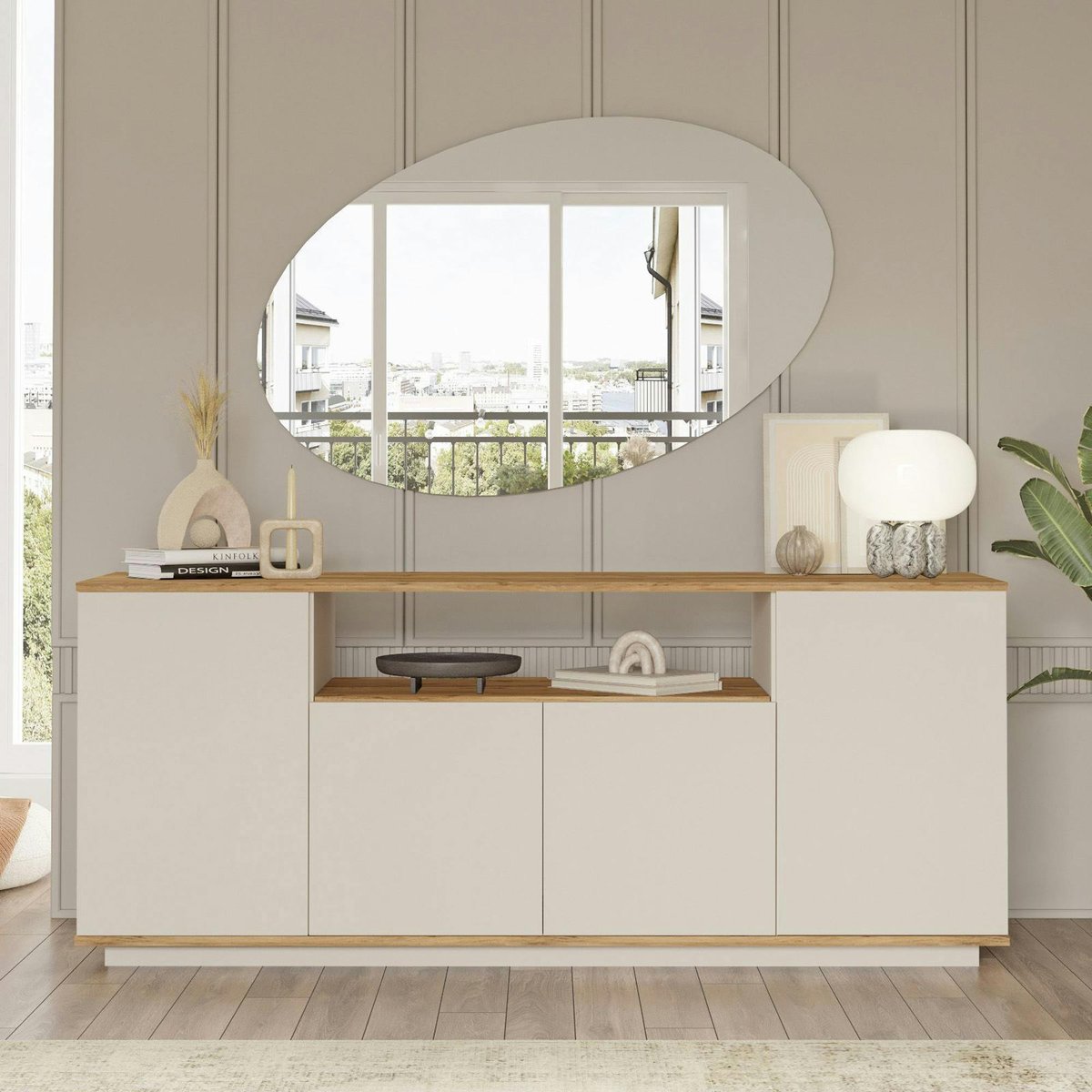 Buffet de salle à manger 1 niche centrale MARFA beige, PIER IMPORT