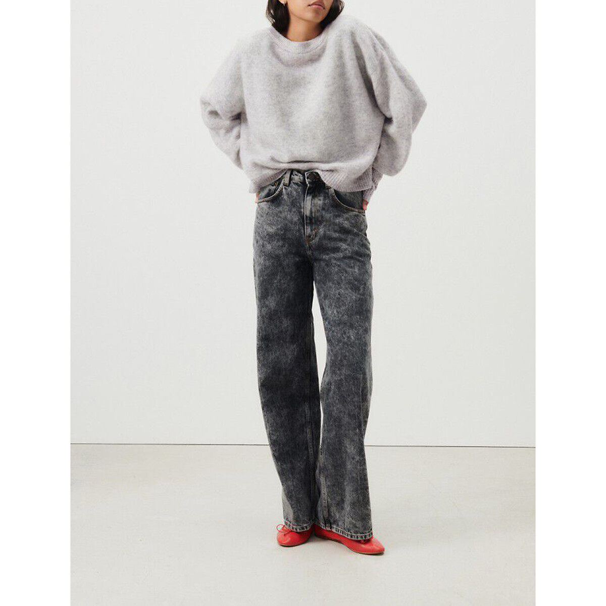 Oversize-Pullover VITOW, U-Boot-Ausschnitt hellgrau meliert, AMERICAN VINTAGE