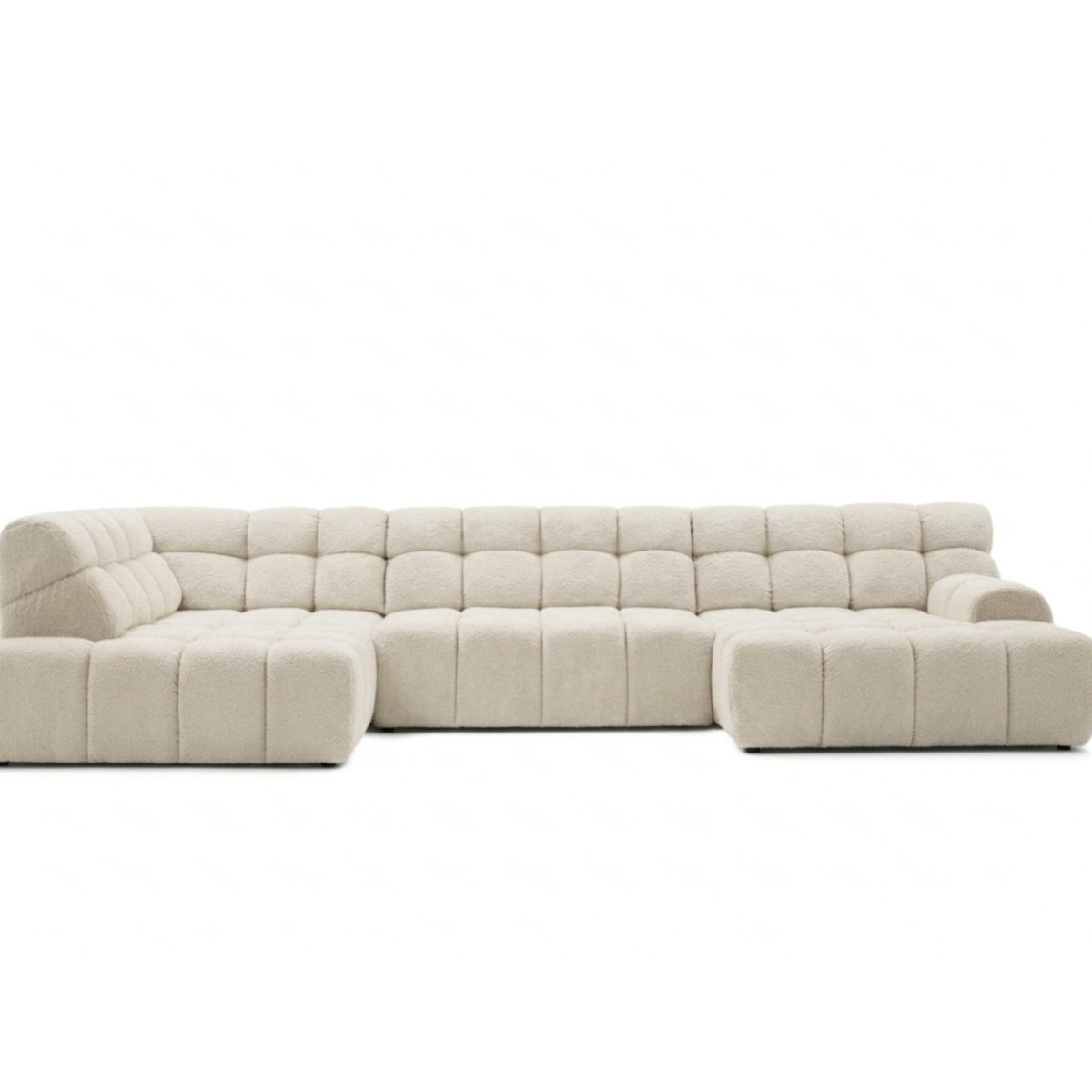 Canapé d'angle convertible 4 places en tissu texturé, ANDRE blanc, BOBOCHIC