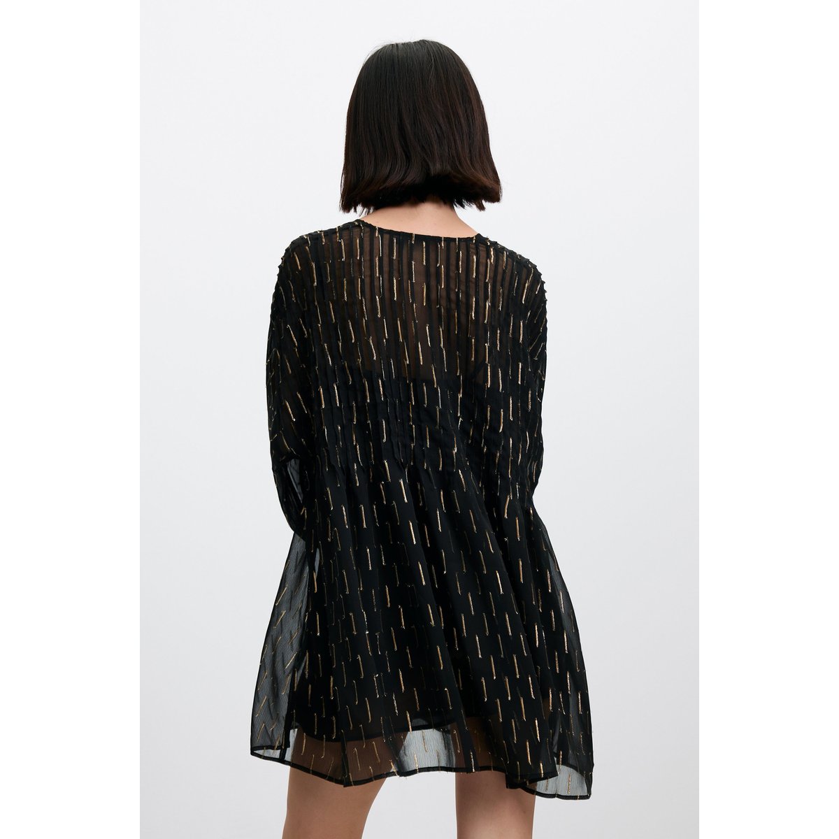 robe en mousseline avec détails métallisés noir, DESIGUAL