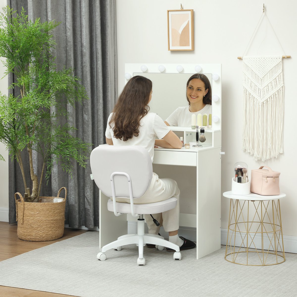 Chaise de bureau Polyuréthane Blanc blanc, HOMCOM