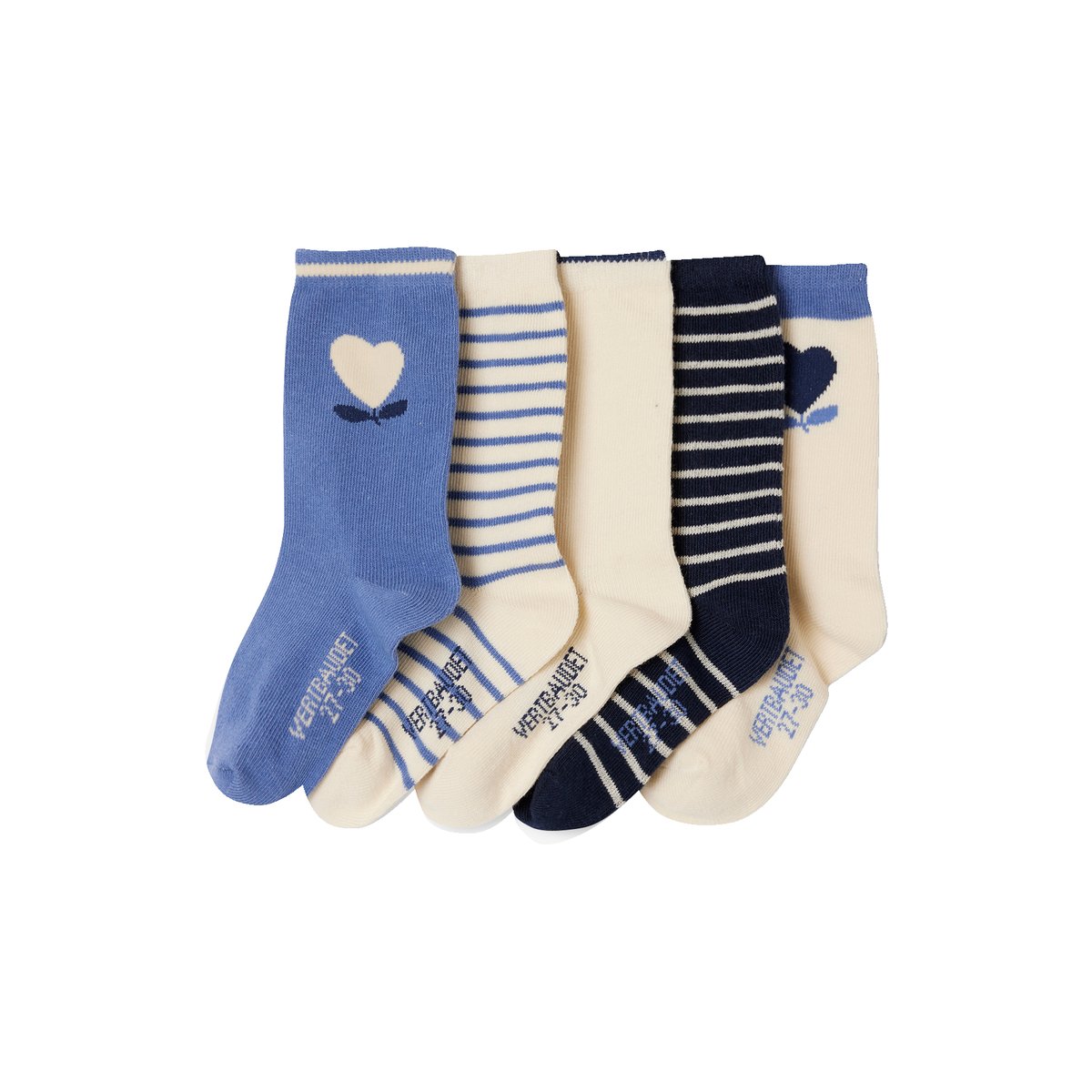 Lot 5 paires de chaussettes coeur bleu chambray, VERTBAUDET