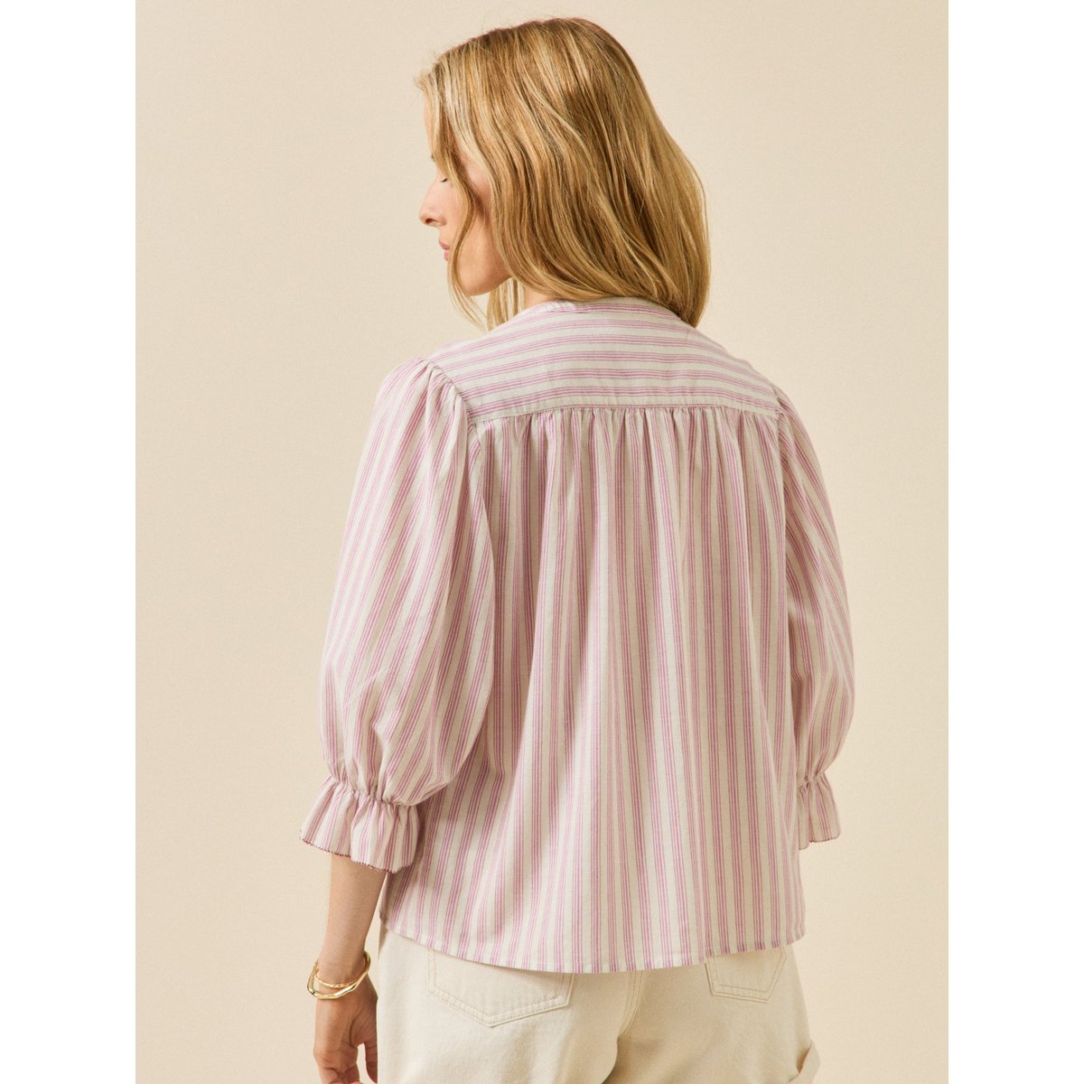 Blouse rayée boutonnée rayure pink/ecru, CYRILLUS