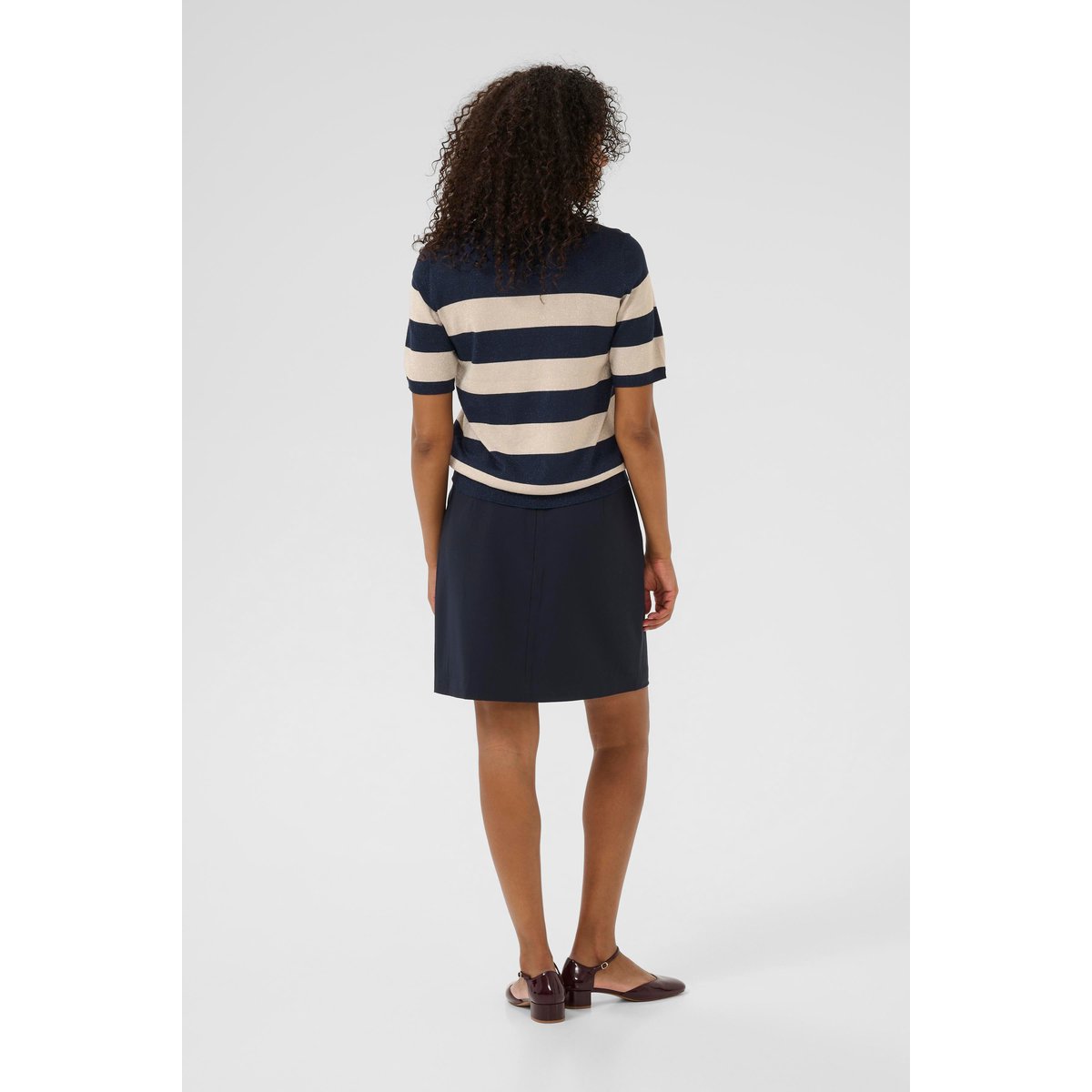 Knitted pullover bleu midnight/beige feather wide stripe, KAFFE