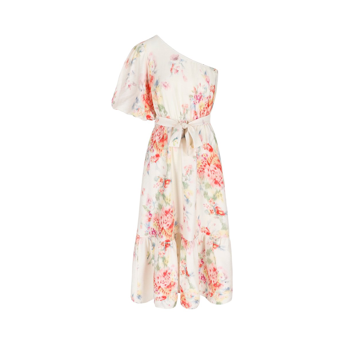 Robe midi asymétrique fluide blanc vanille, LOLALIZA