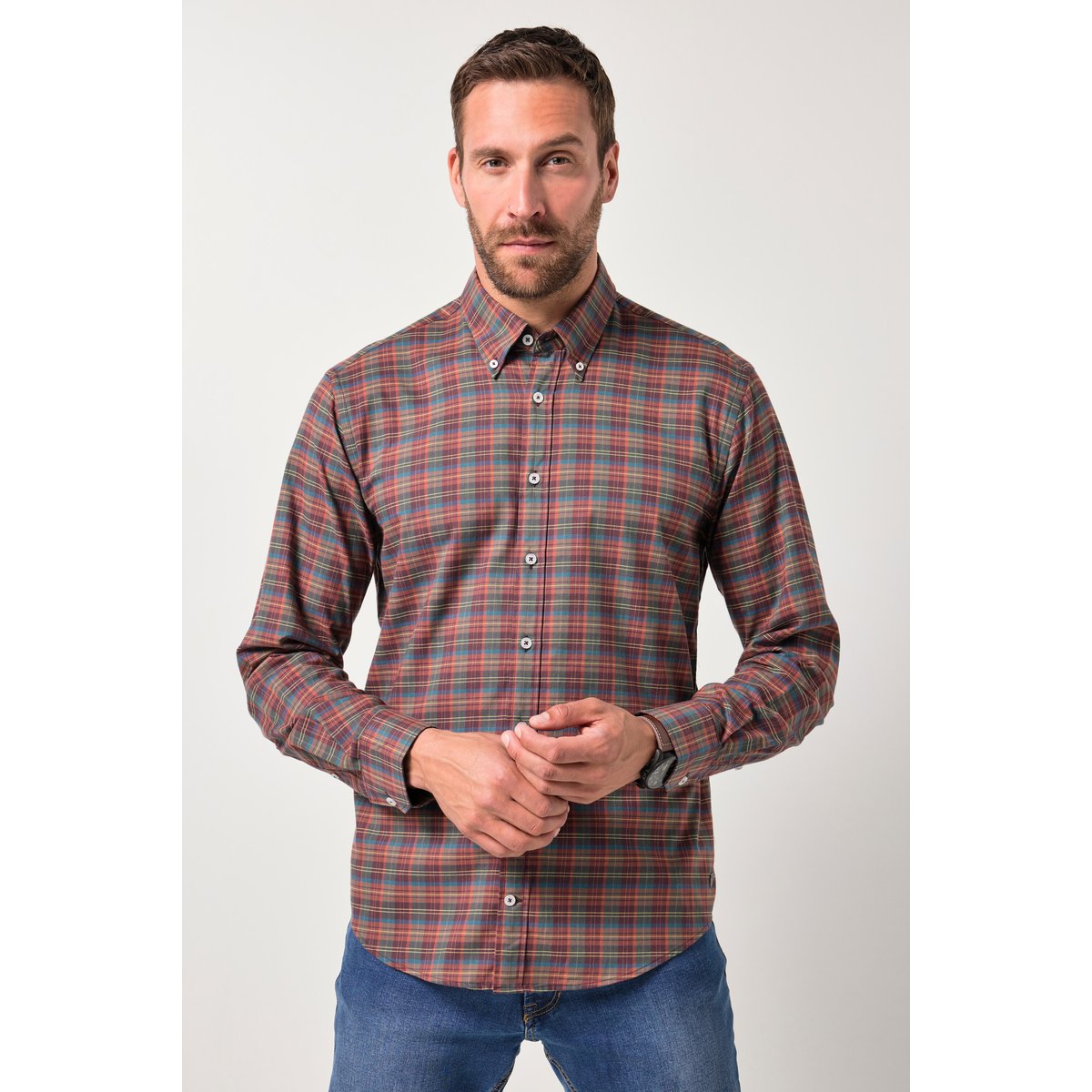 Chemise à carreaux gris olive, JP1880