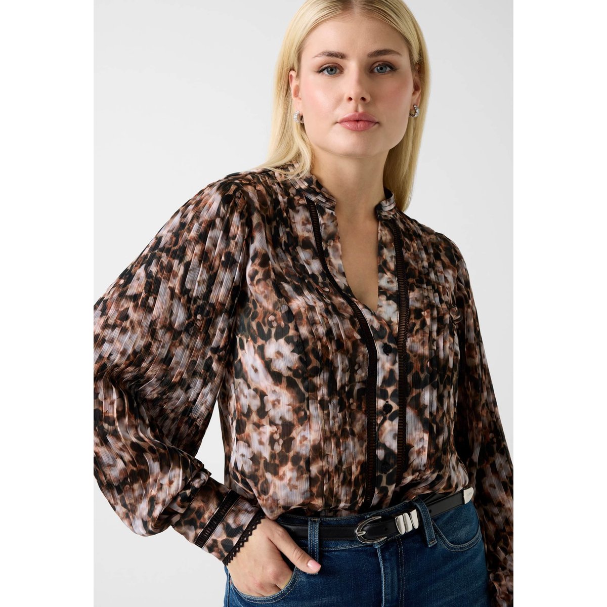 Blouse En Chiffon marron floral, GUESS