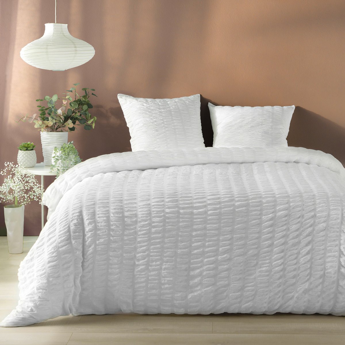 Parure de lit Plissia blanc, DOUCEUR D'INTÉRIEUR