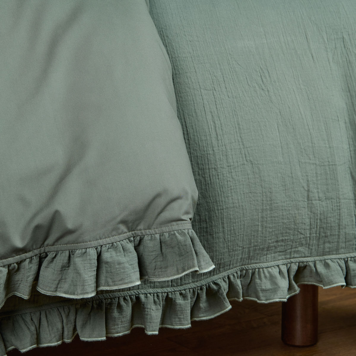 Housse De Couette Gaze De Coton Et Percale De Coton - ENTRE DEUX vert sapin, TRADITION DES VOSGES