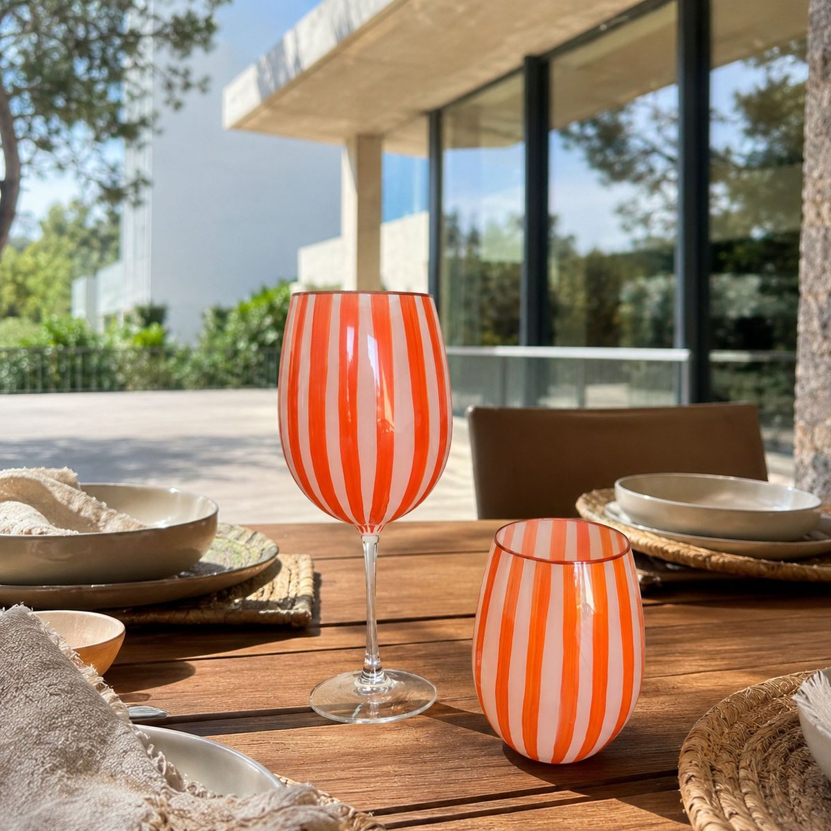 Lot de 3 verres à pied 43.5cl en verre, CIRCUS orange, NOVASTYL
