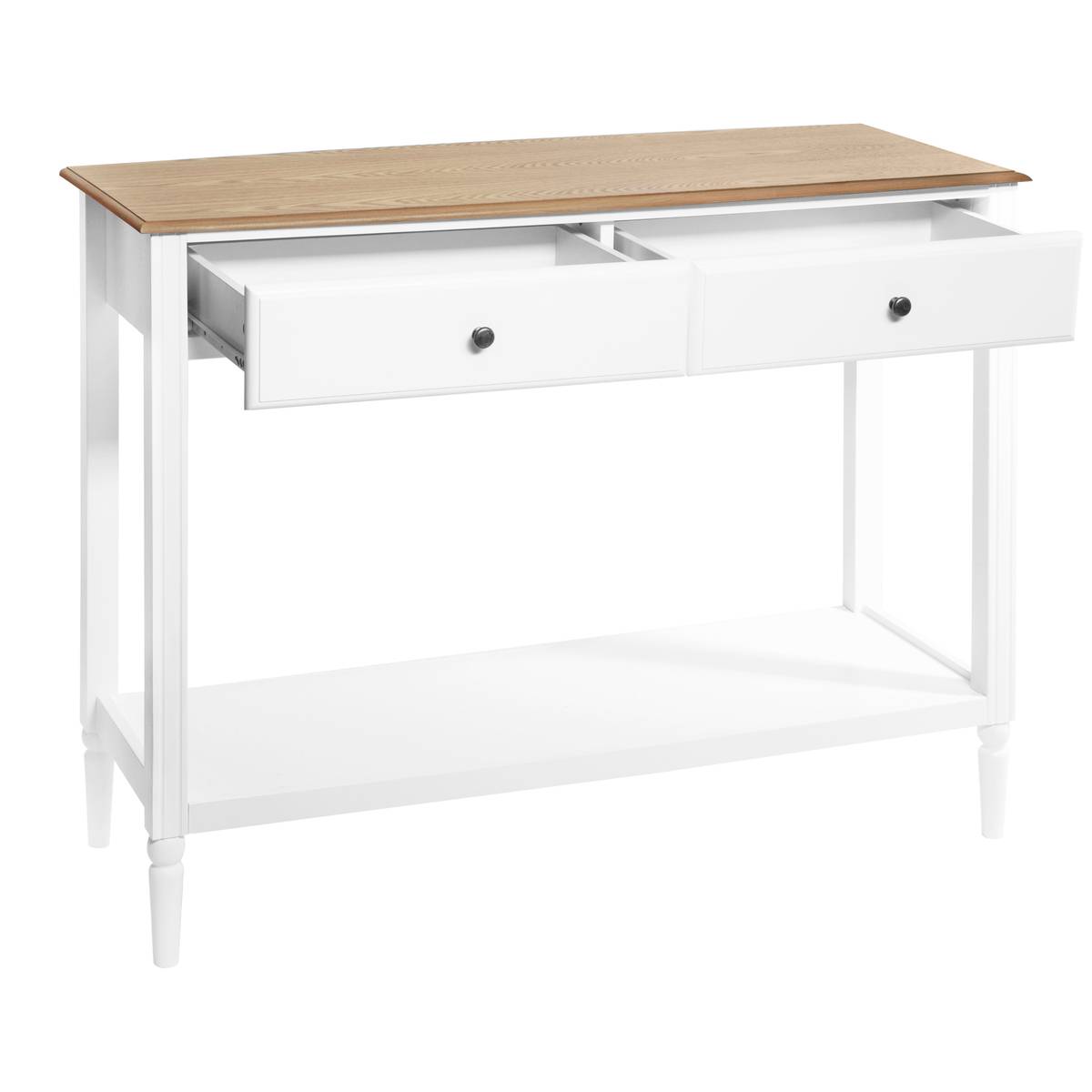 Console 2 tiroirs avec étagère en bois et frêne SOLEN blanc, ATMOSPHERA