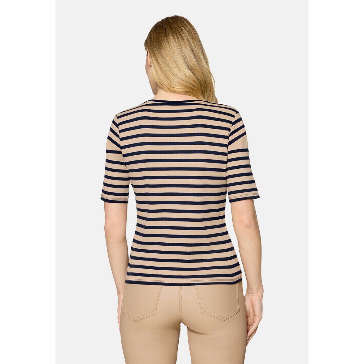 T-shirt basique de texture côtelée beige/dark blue, BETTY BARCLAY