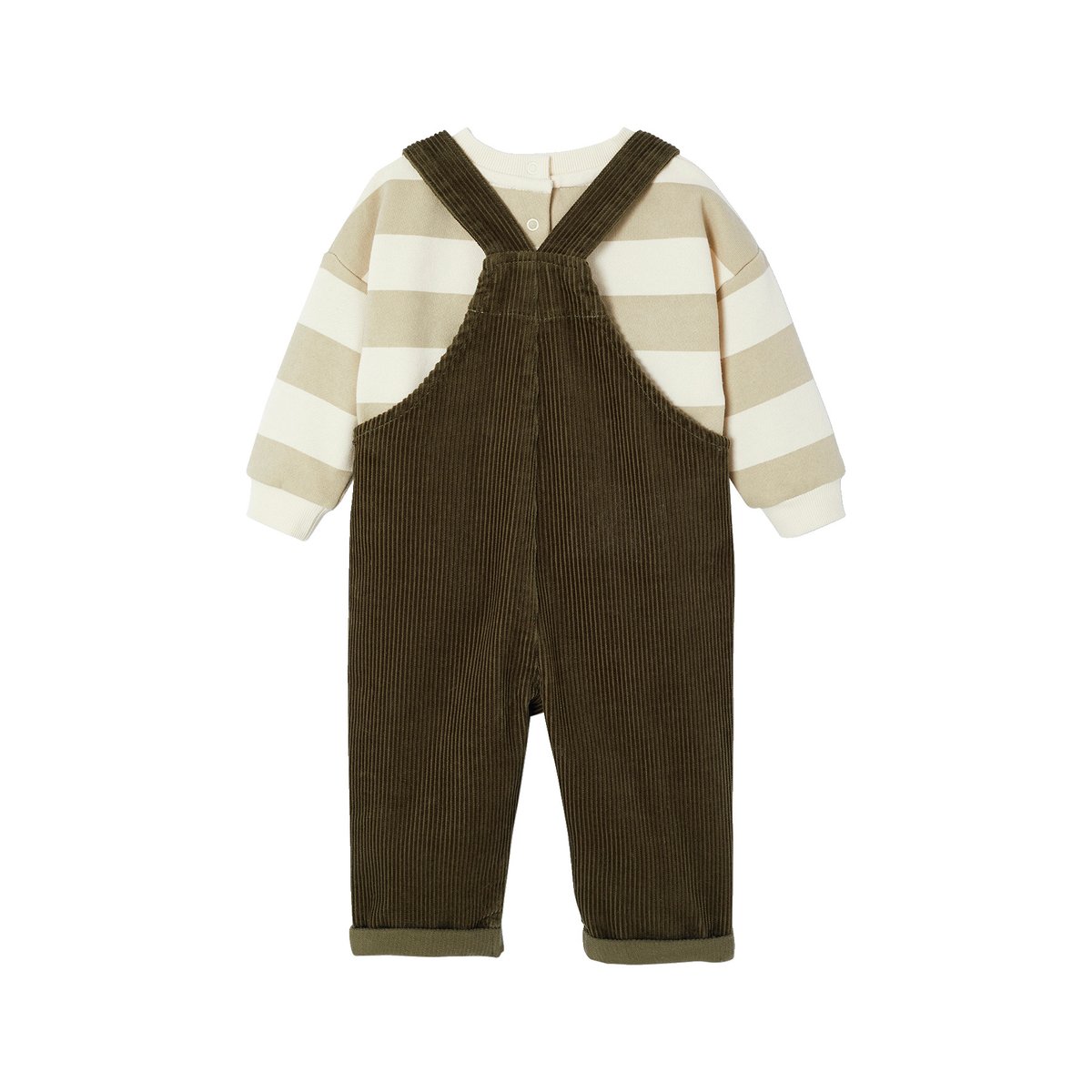 Ensemble bébé sweat-shirt + salopette kaki, VERTBAUDET