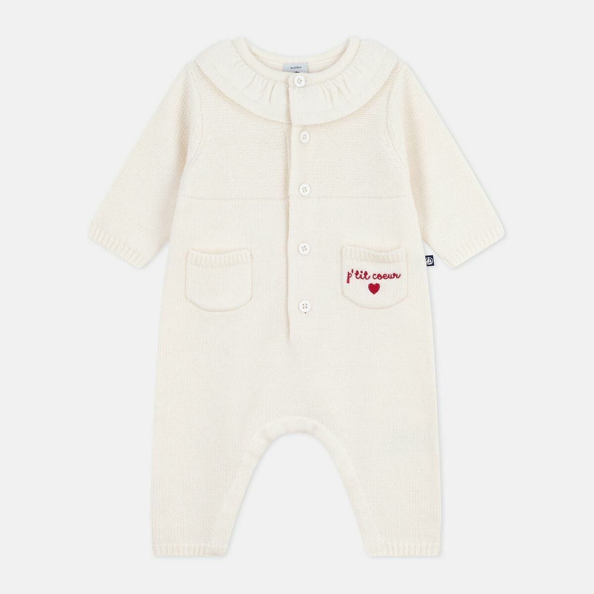 Knitted Baby Jumpsuit light beige, PETIT BATEAU