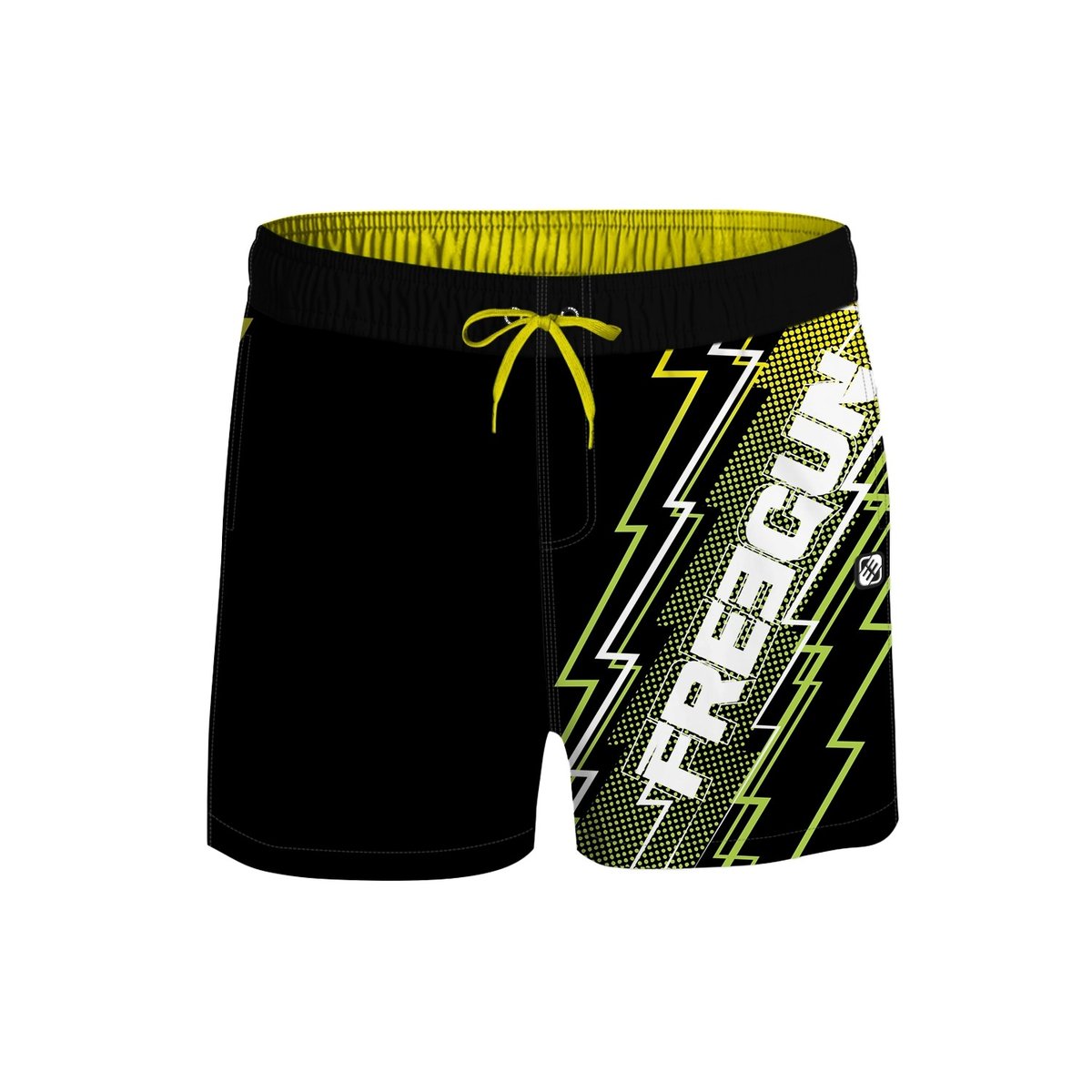 Short de bain Court ceinture demi élastiquée Eclair noir/jaune, FREEGUN