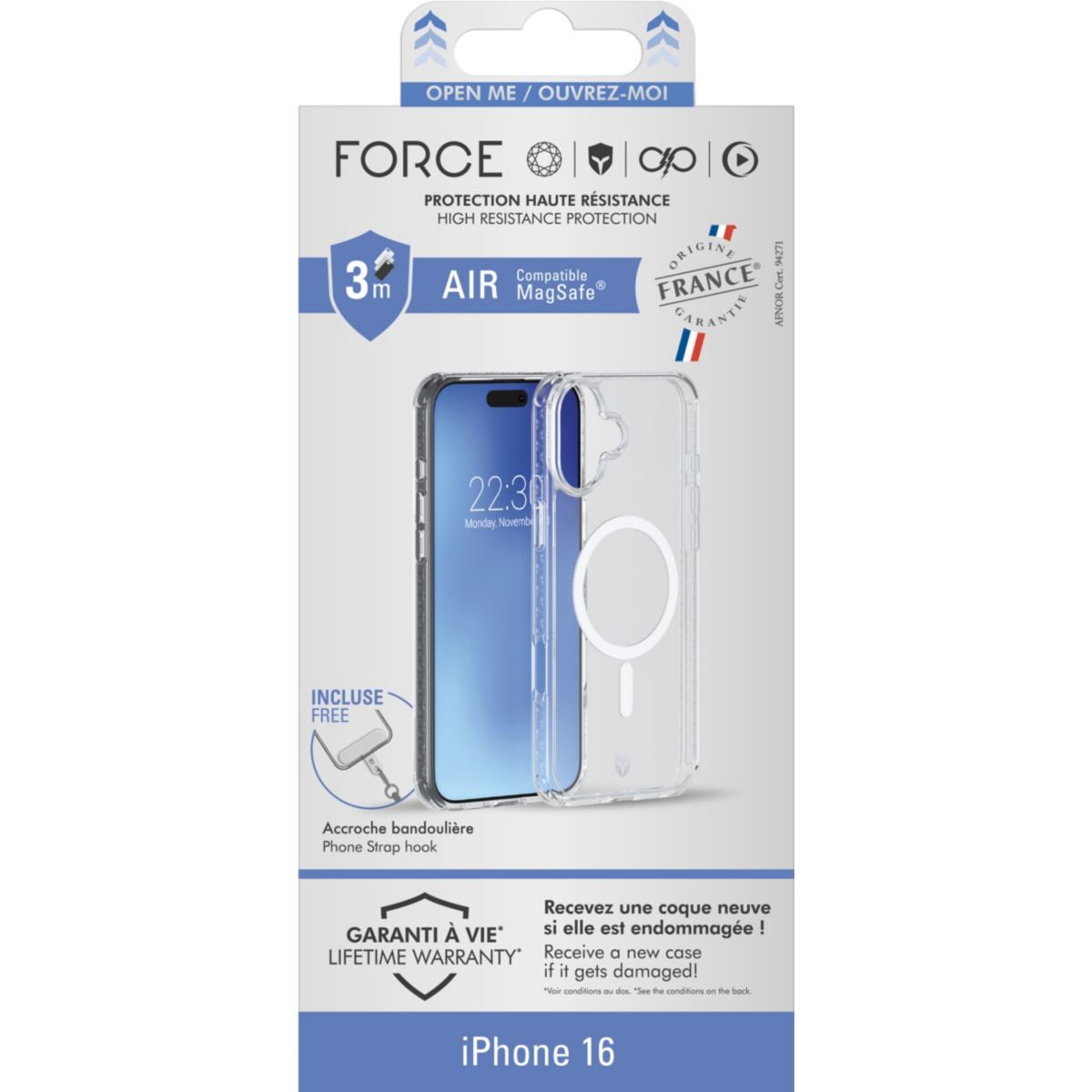 Coque iPhone 16 Air MagSafe renforcé couleur unique, FORCE CASE