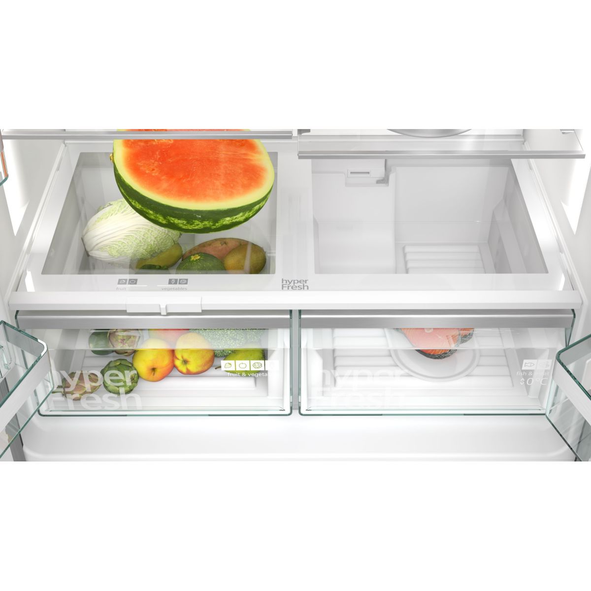 Réfrigérateur multi portes KF96DPXEA iQ700, Tiroirs hyperFresh 0°C couleur unique, SIEMENS
