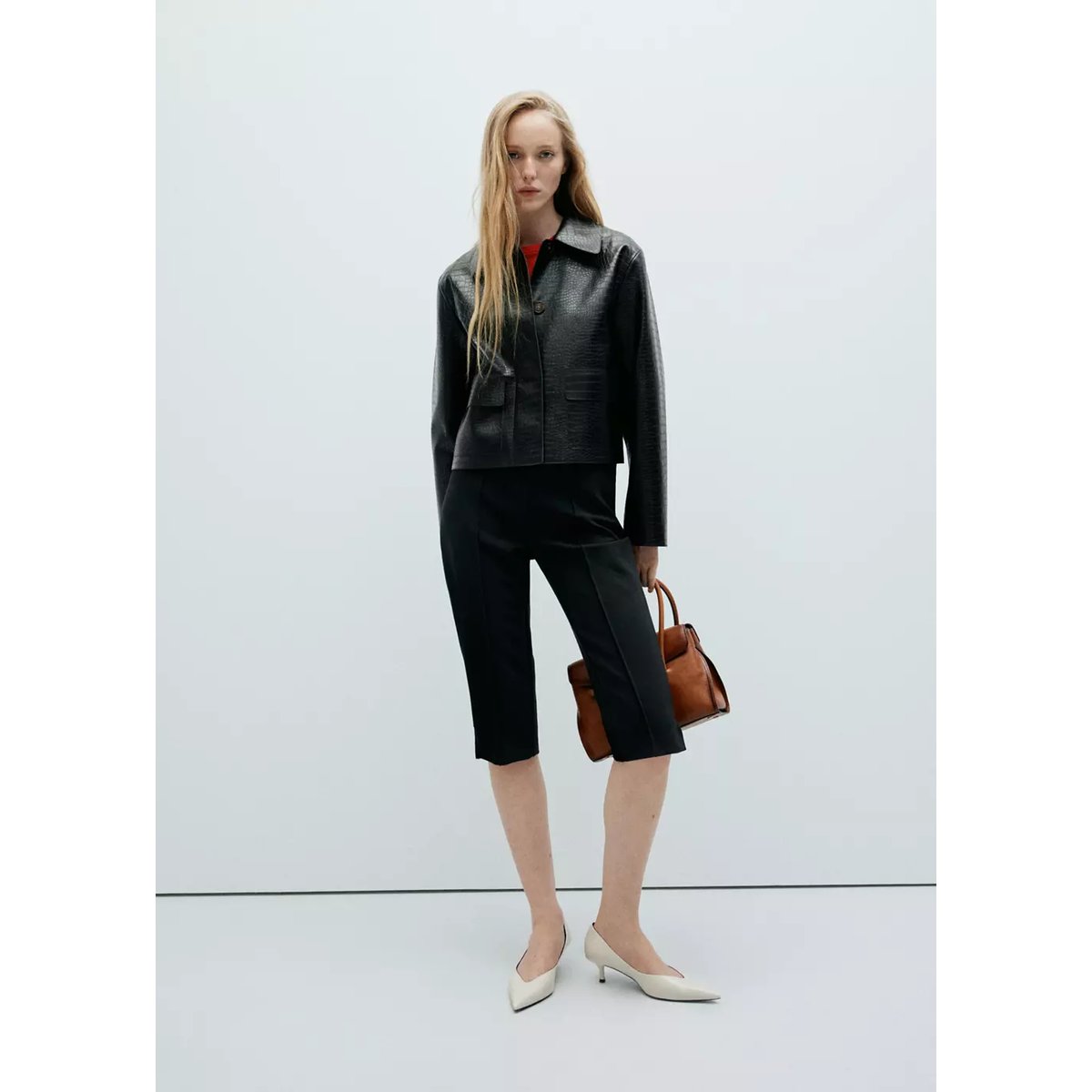 Veste effet peau de croco noir, MANGO