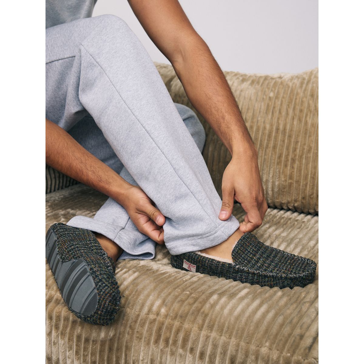 Chaussons mocassins harris tweed Signature bleu marine, NEXT