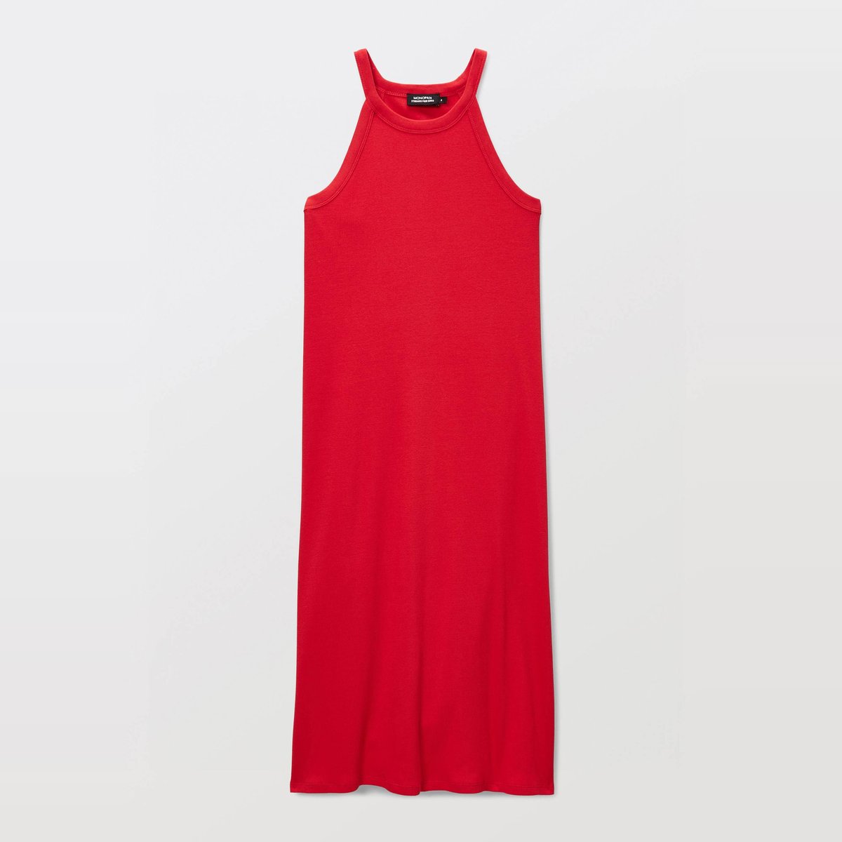 Chemise de nuit en coton bio GOTS côtelé rouge, MONOPRIX