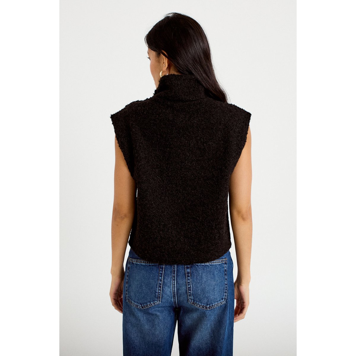 Pull droit sans manches col montant noir, CACHE CACHE