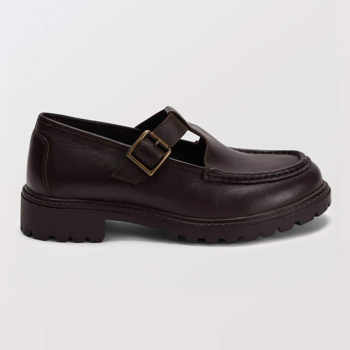 Mocassins à talon en cuir cognac, MONOPRIX