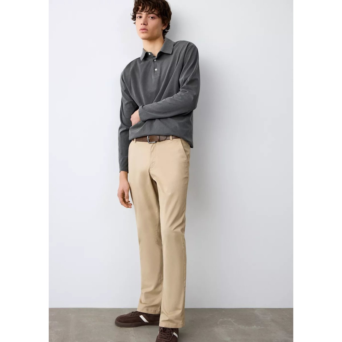 Pantalon chino uni beige, MANGO TEEN