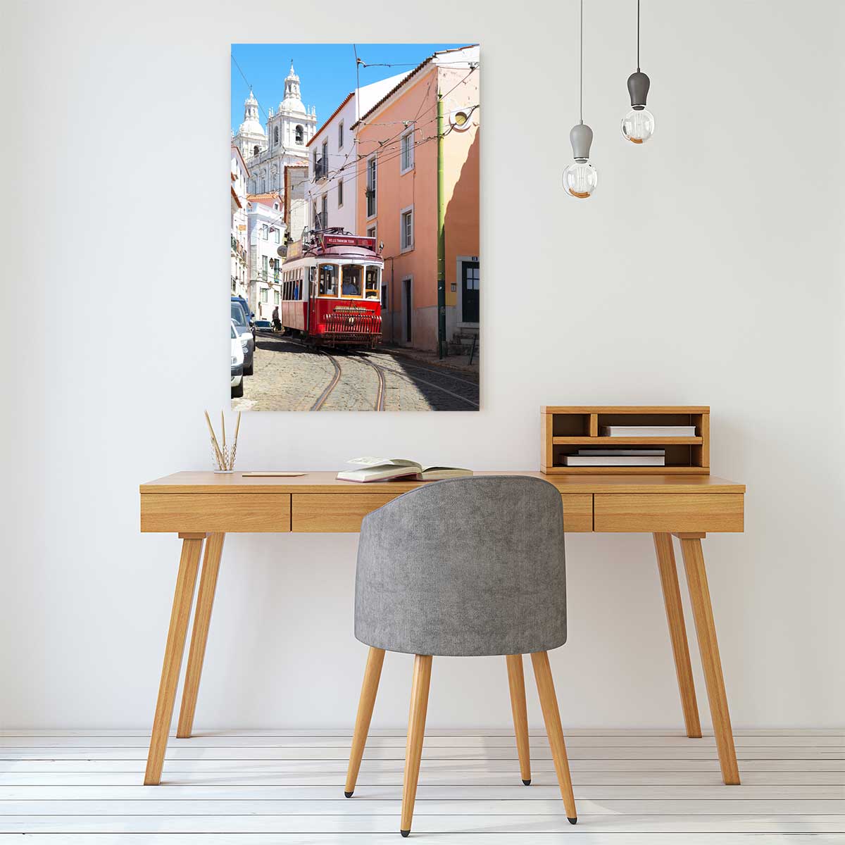 Tableau ville lisbonne ""tram rouge"" tableau alu dibond, HEXOA