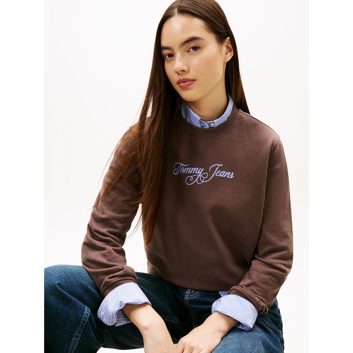 Sweater met lange mouwen en ronde hals kastanje, TOMMY JEANS