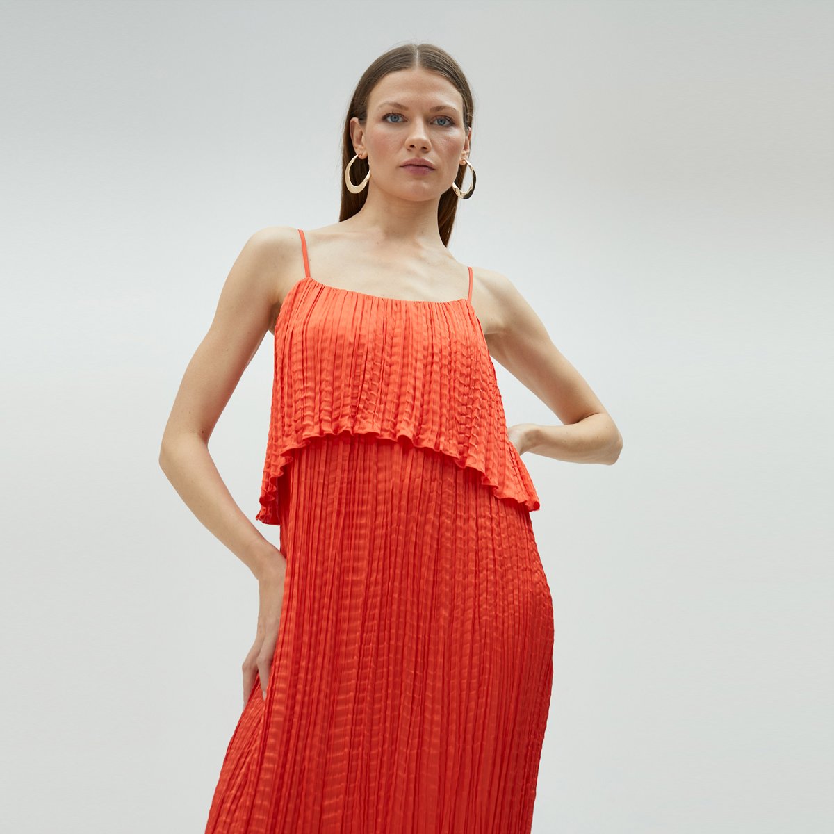Robe longue à bretelles fines orange, LOLA CASADEMUNT