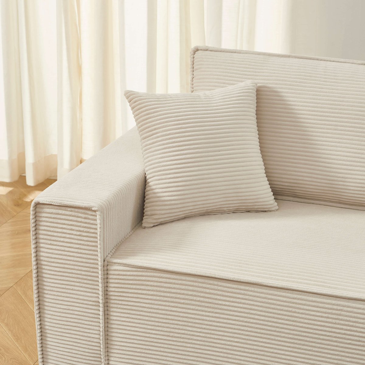 Canapé droit convertible velours  ZOLA beige, BAÏTA