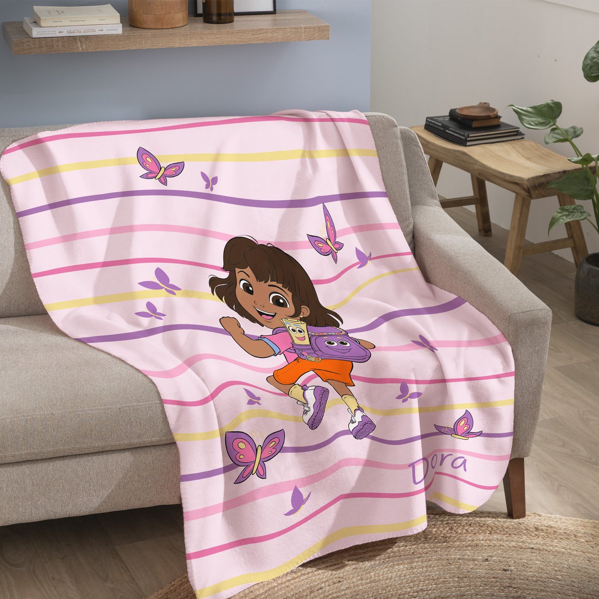 Plaid polaire imprimé, DORA AILE rose, OMYDREAM