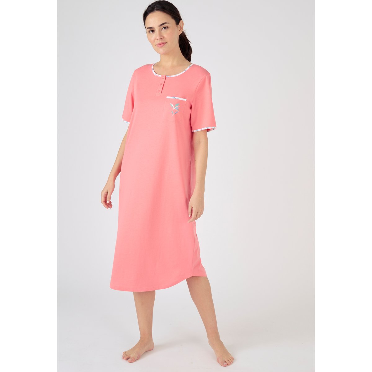 Lot de 2 Chemises de nuit pur coton peigné lot rose feuillage, DAMART