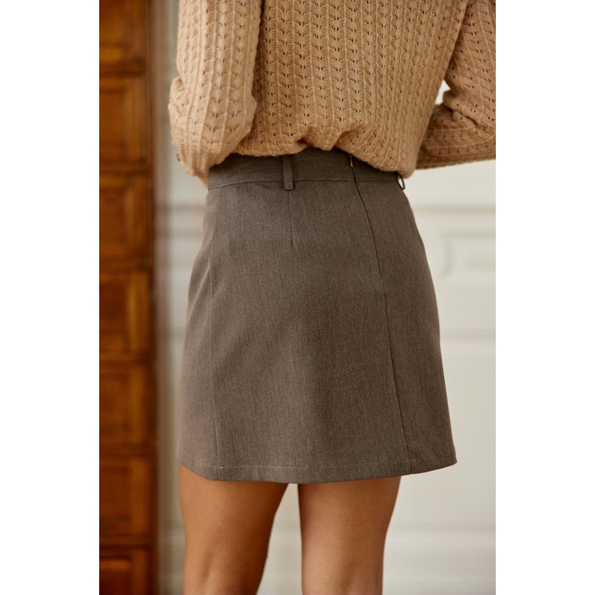 Jupe courte droite uni JANINO 14-taupe, LA PETITE ETOILE