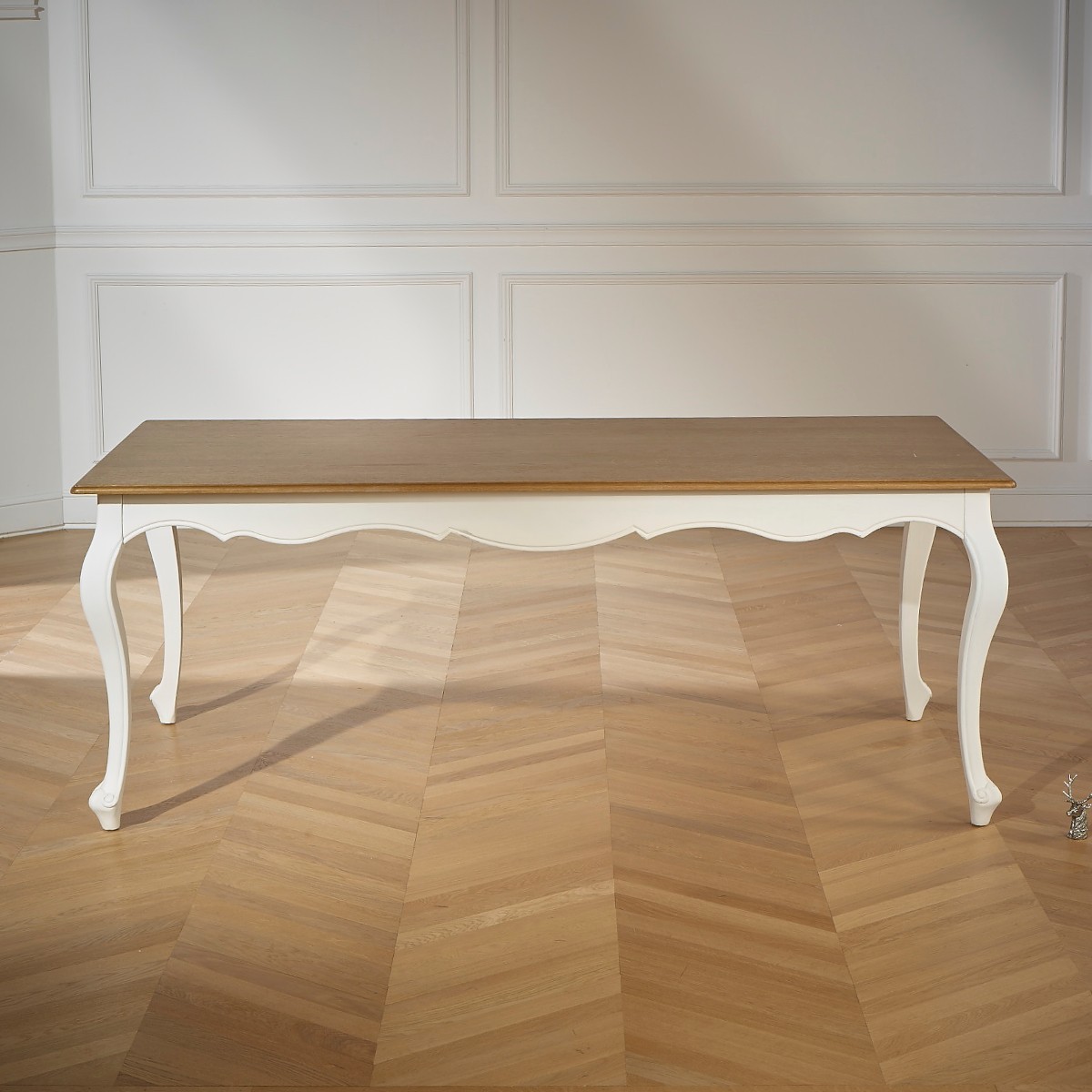 Table rectangulaire, plateau en chêne 8 couverts LOURDES blanc, ROBIN DES BOIS