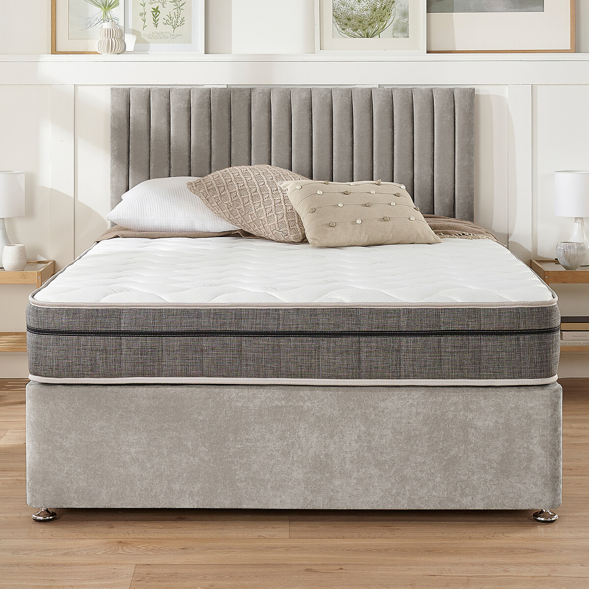 Grant Linen Divan Bed with 2 Drawers and Pocket+ Memory Mattress Set silver-coloured, ASPIRE