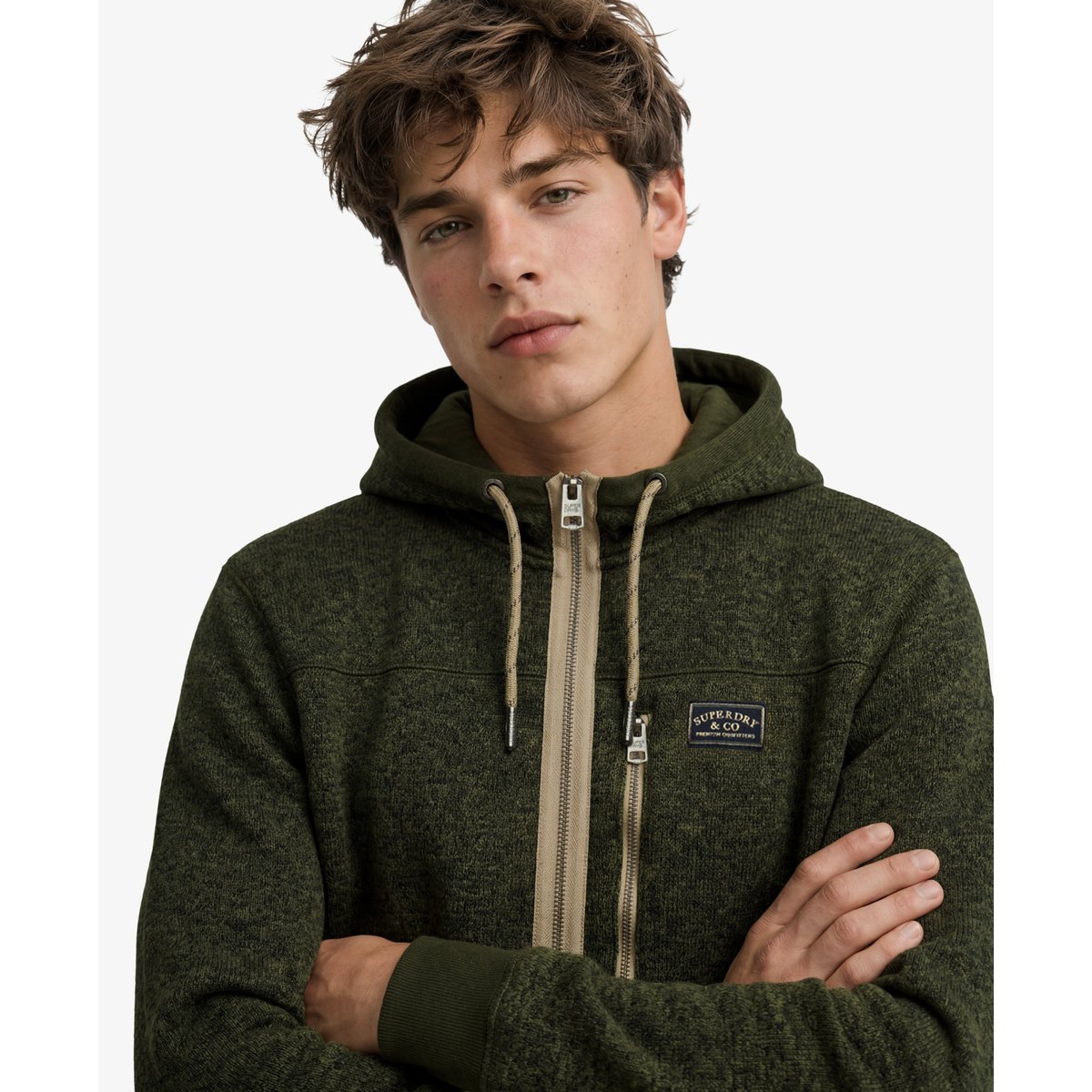 Sweat zippé à capuche Storm Fleece coupe décontractée kaki trekker grit, SUPERDRY