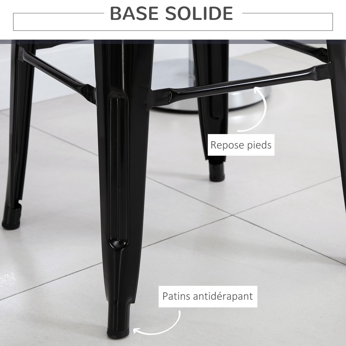 Tabouret de bar Métal Noir noir, HOMCOM