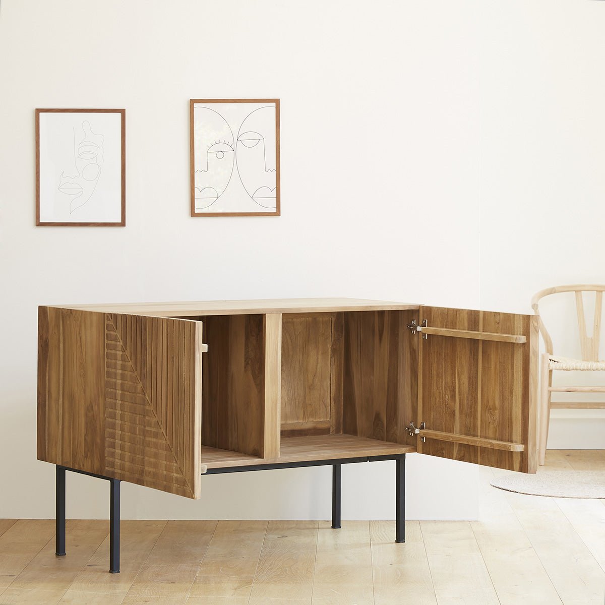Buffet en bois de teck et métal 120 PORTLAND naturel, BERAH GETAH