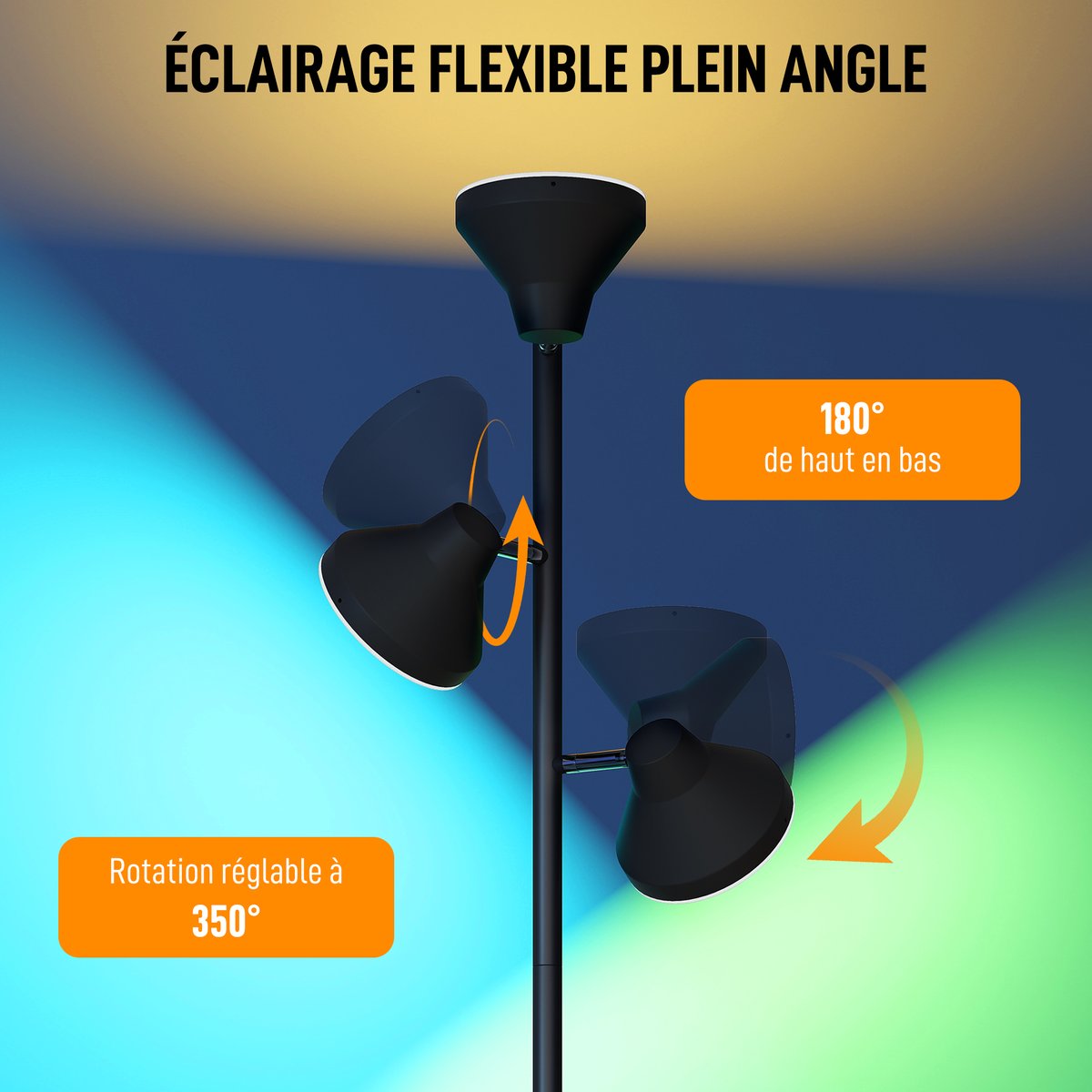 Lampadaire Acier Noir noir, HOMCOM