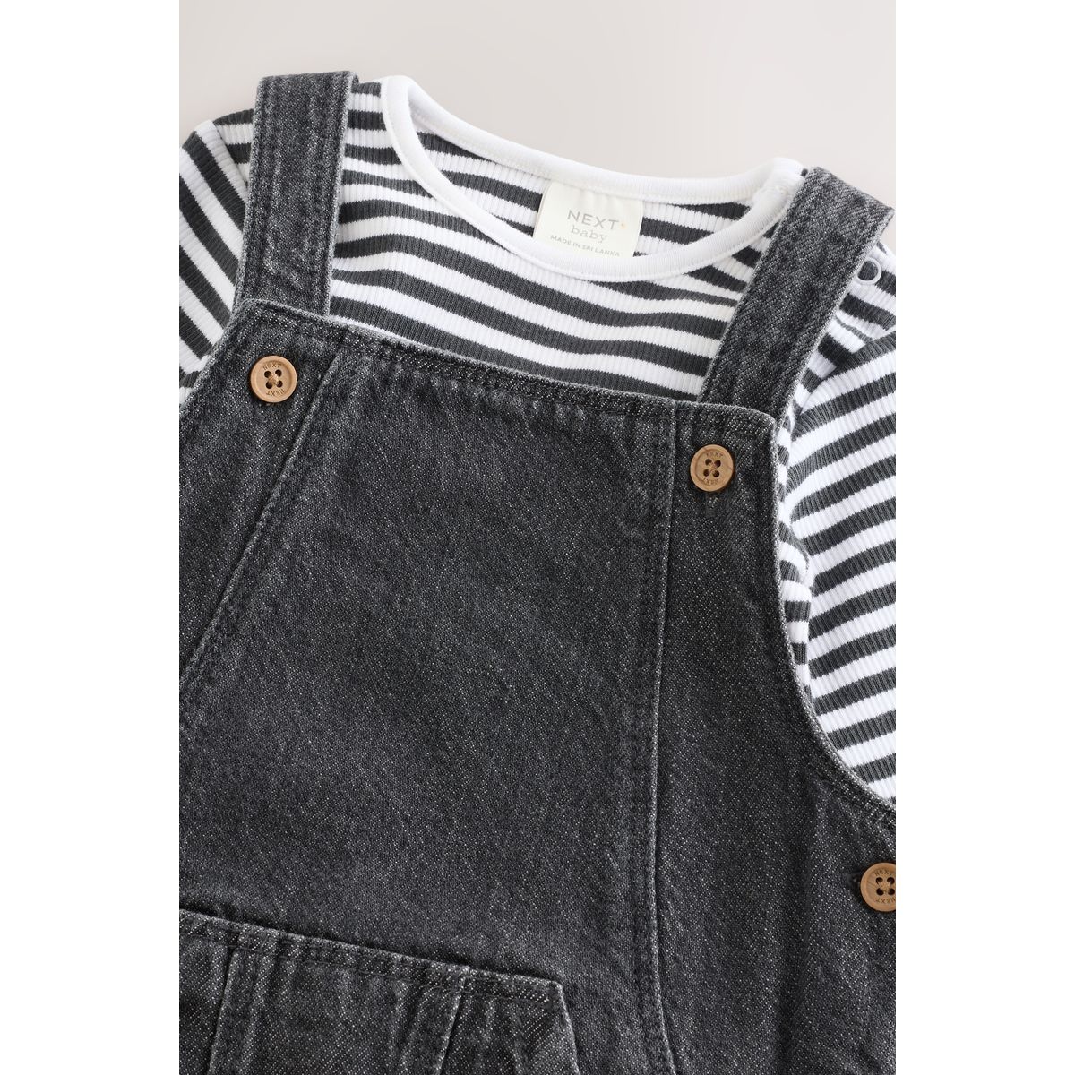 Ensemble bébé body et salopette en jean gris anthracite, NEXT