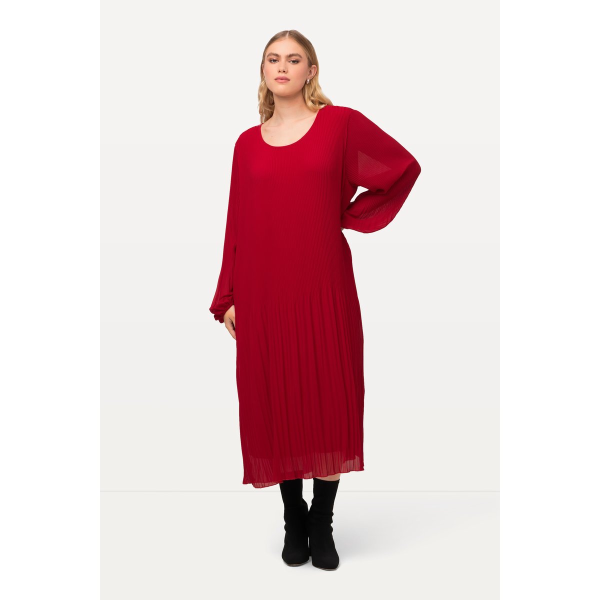 Robe midi plissée, silhouette en A rouge, ULLA POPKEN