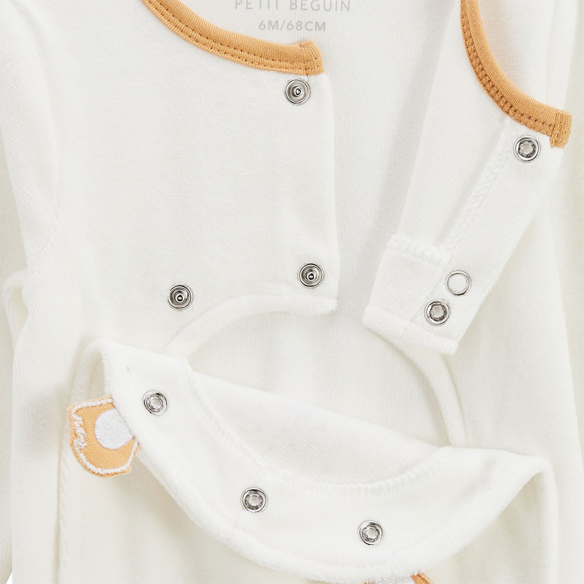 Pyjama bébé en velours ouverture pont Mini Rêve ecru, PETIT BEGUIN