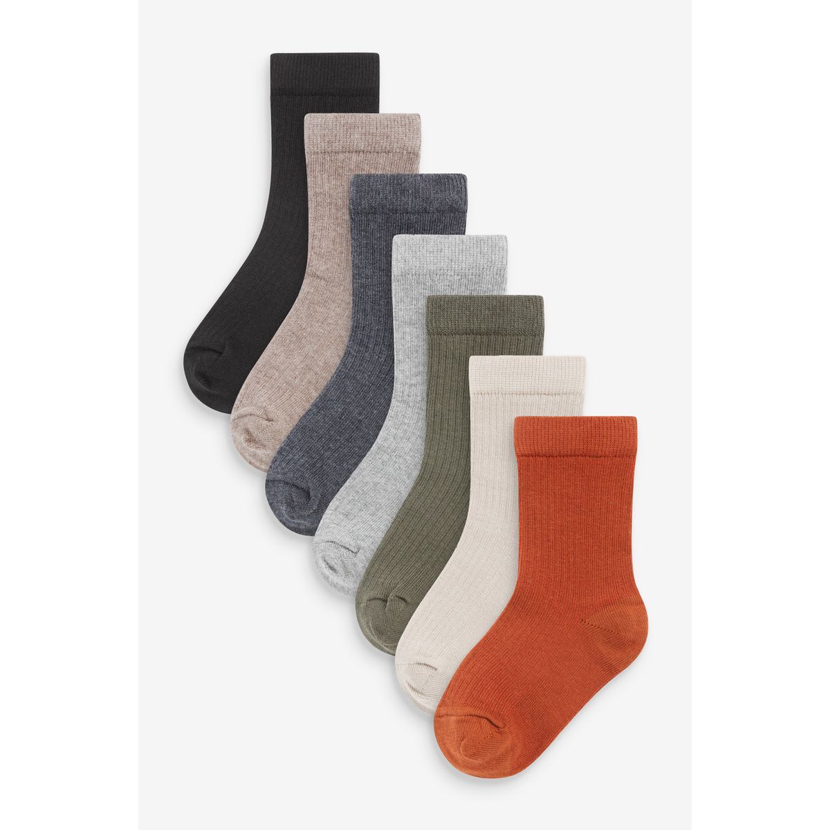 Chaussettes côtelées, lot de 7 paires marron/vert, NEXT