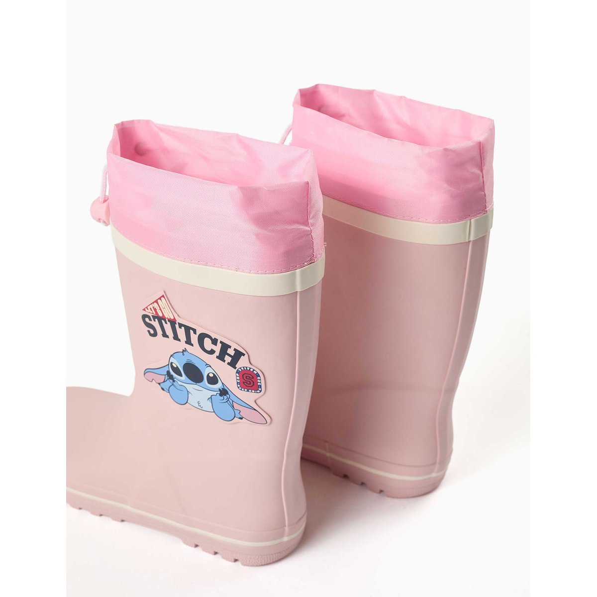 Bottes en caoutchouc avec imprimé Stitch et fermeture à cordon rose, ZIPPY