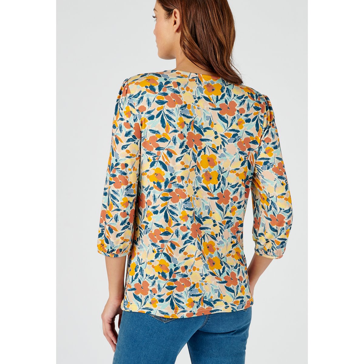 Blouse fluide viscose stretch orange fleuri, DAMART