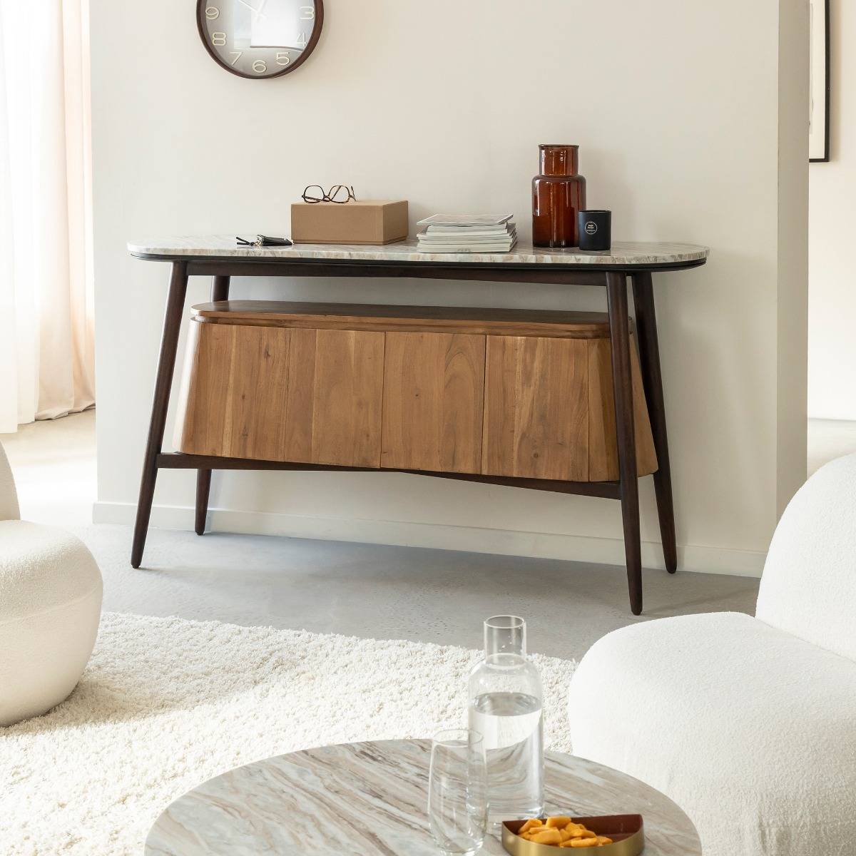 Buffet en bois d'acacia et marbre SIMON bois clair, MADE IN MEUBLES 