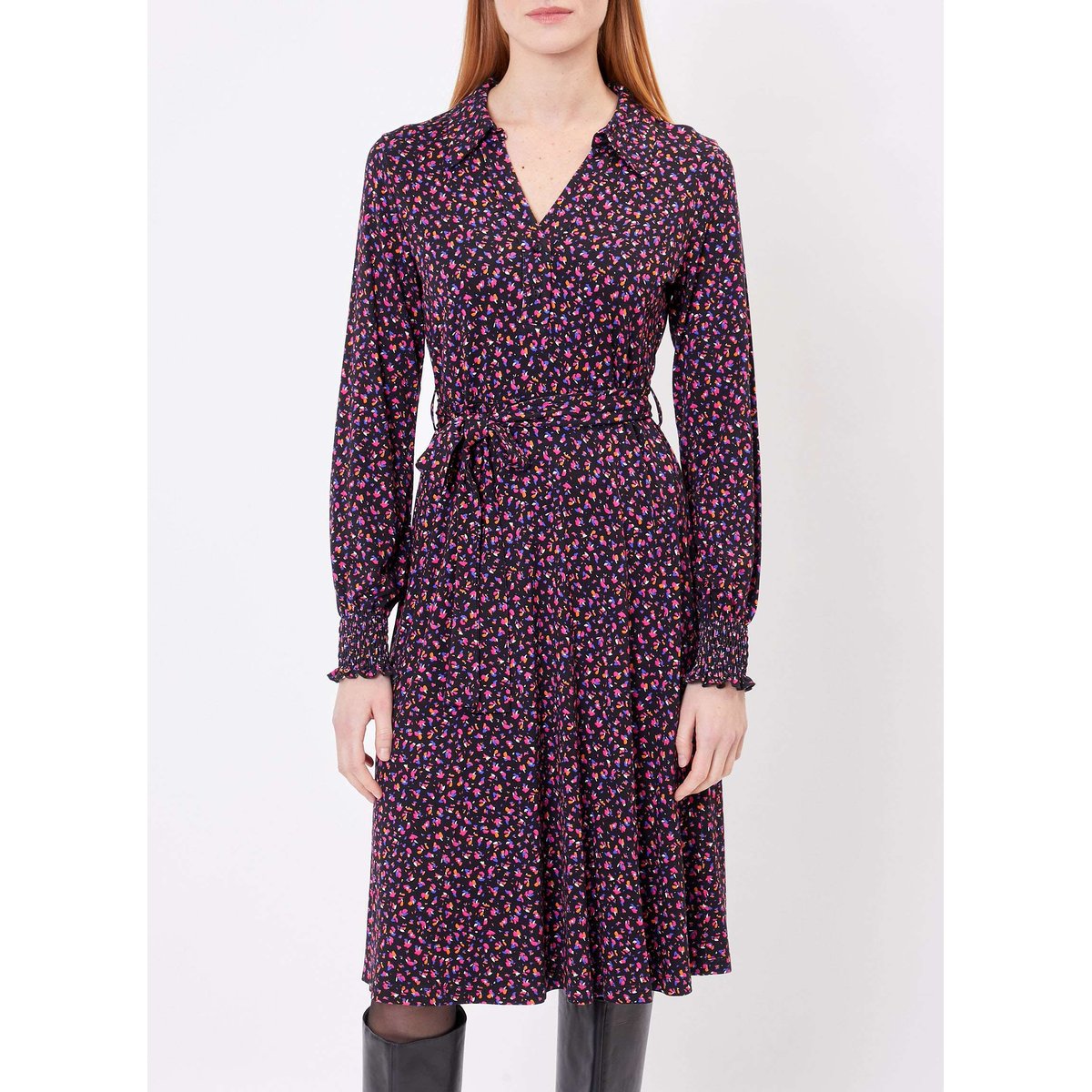 Robe chemise imprimée en maille EZO violet foncé, PRINCESSE NOMADE